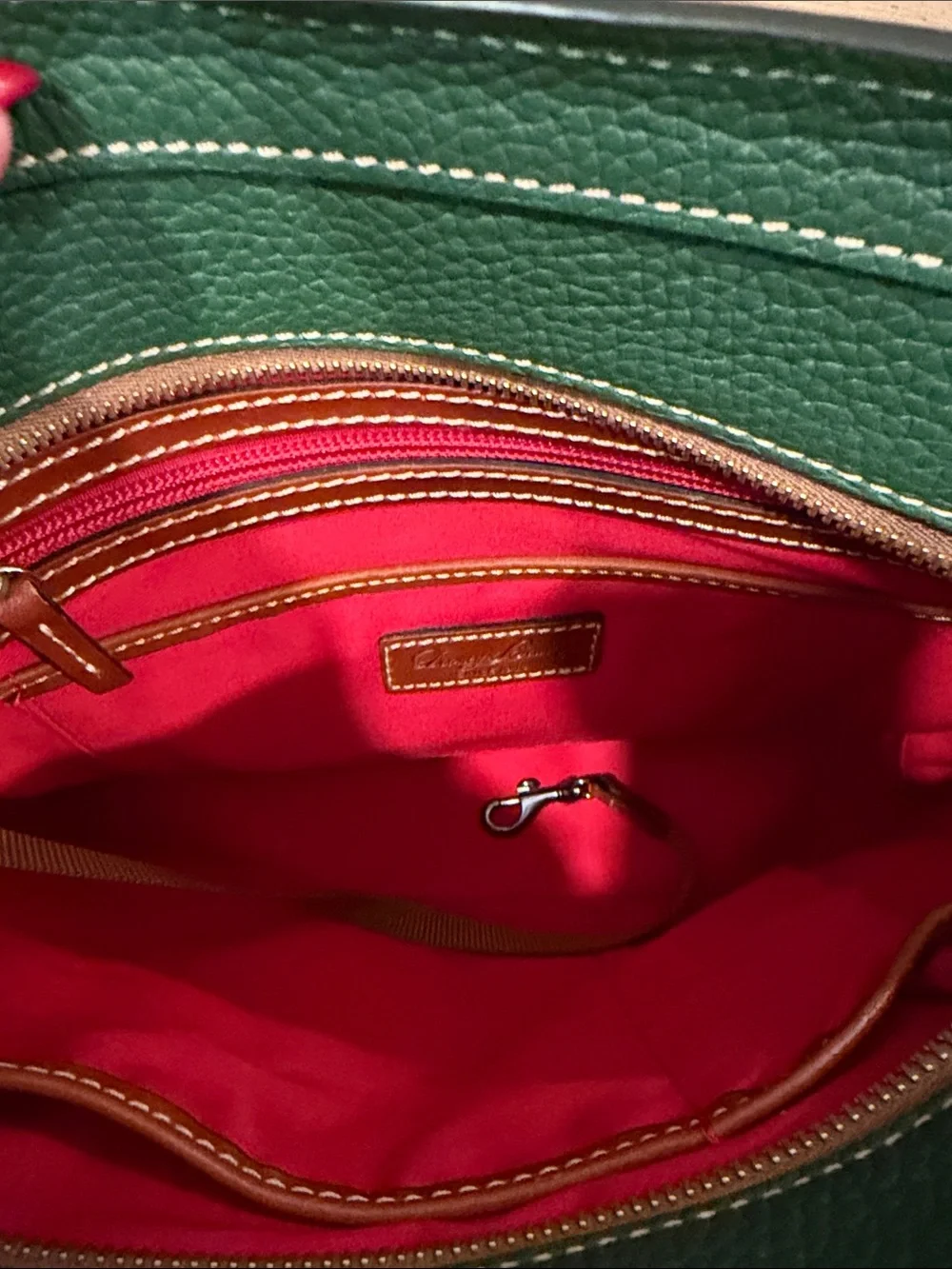 Dooney & Bourke Green Pebbled Leather Tote with Brown Straps